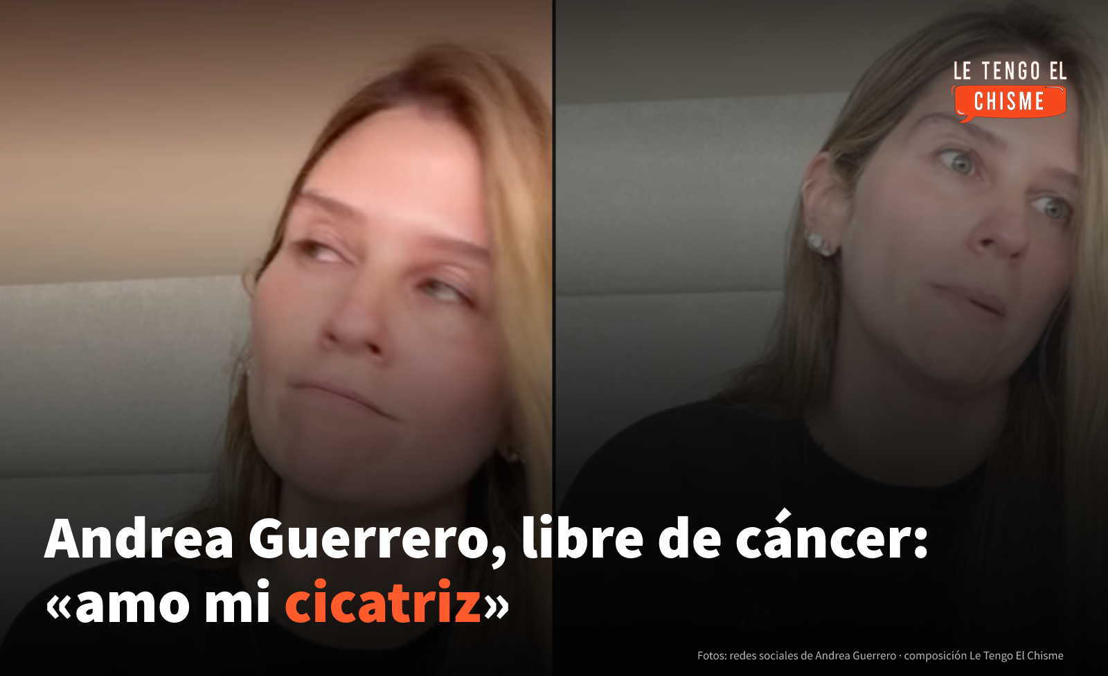 La periodista Andrea Guerrero en dos imágenes publicadas en sus redes sociales