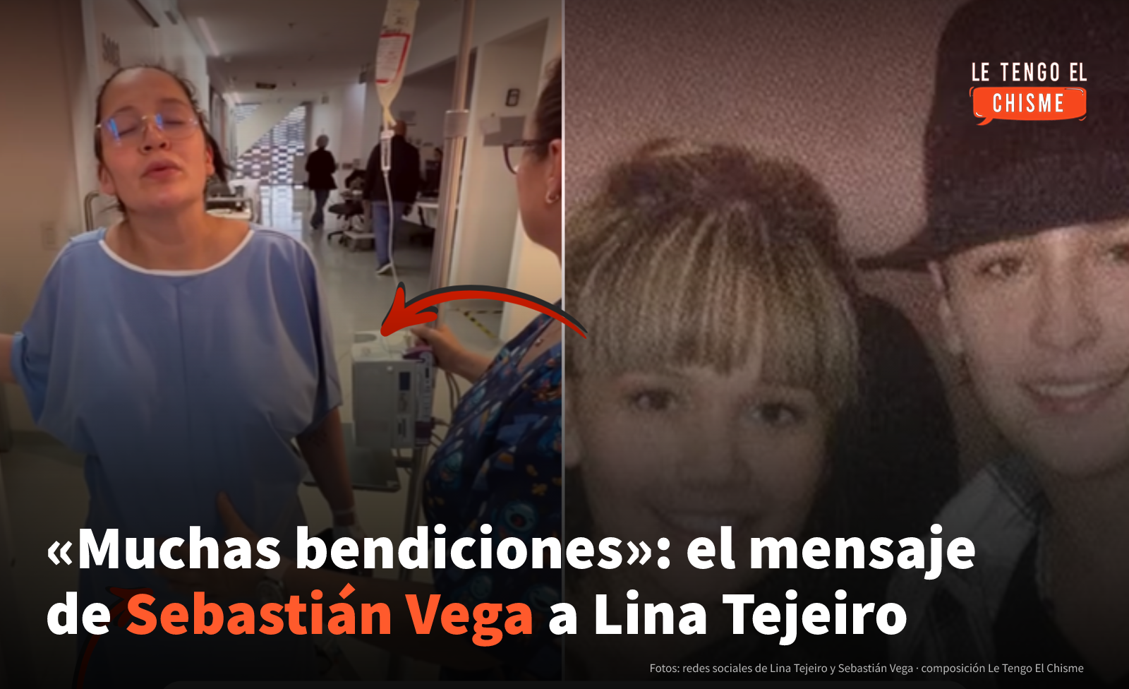 Lina Tejeiro en la clínica antes del nacimiento de Gael y una foto de archivo de ella con Sebastián Vega cuando eran adolescentes