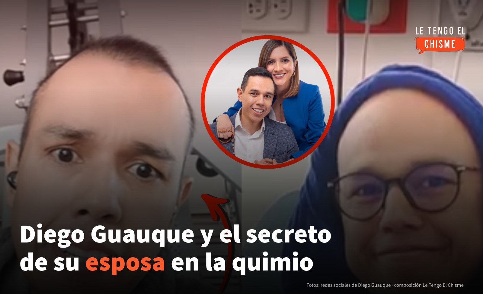 «Fui el último de mi casa en darme cuenta»: Diego Guauque contó cómo su esposa le ocultó la caída del cabello en la quimioterapia 1 Diego Guauque durante su tratamiento y junto a su esposa, Alejandra Rodríguez