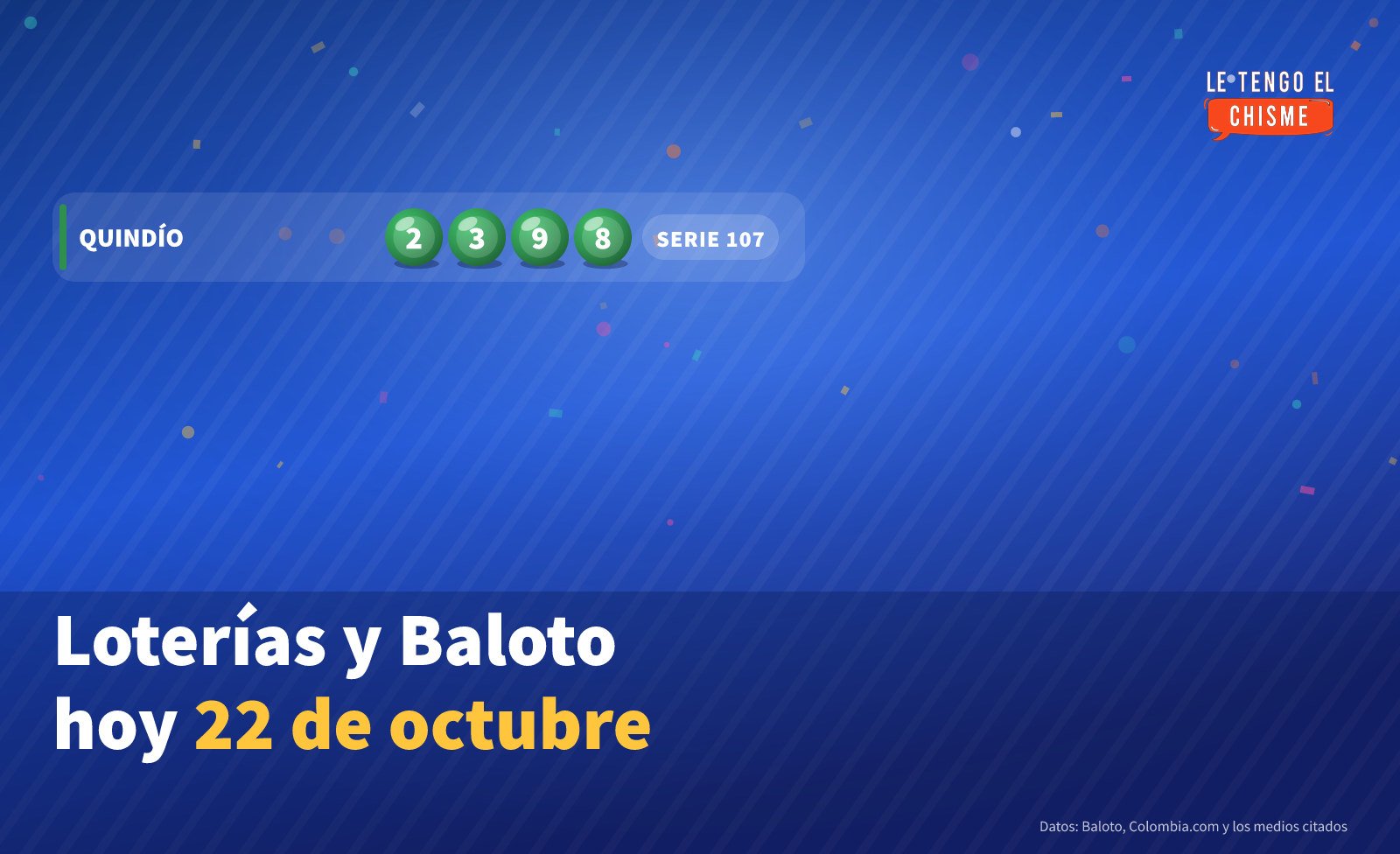 Resultados de las loterías y el Baloto hoy jueves 22 de octubre de 2026: Quindío