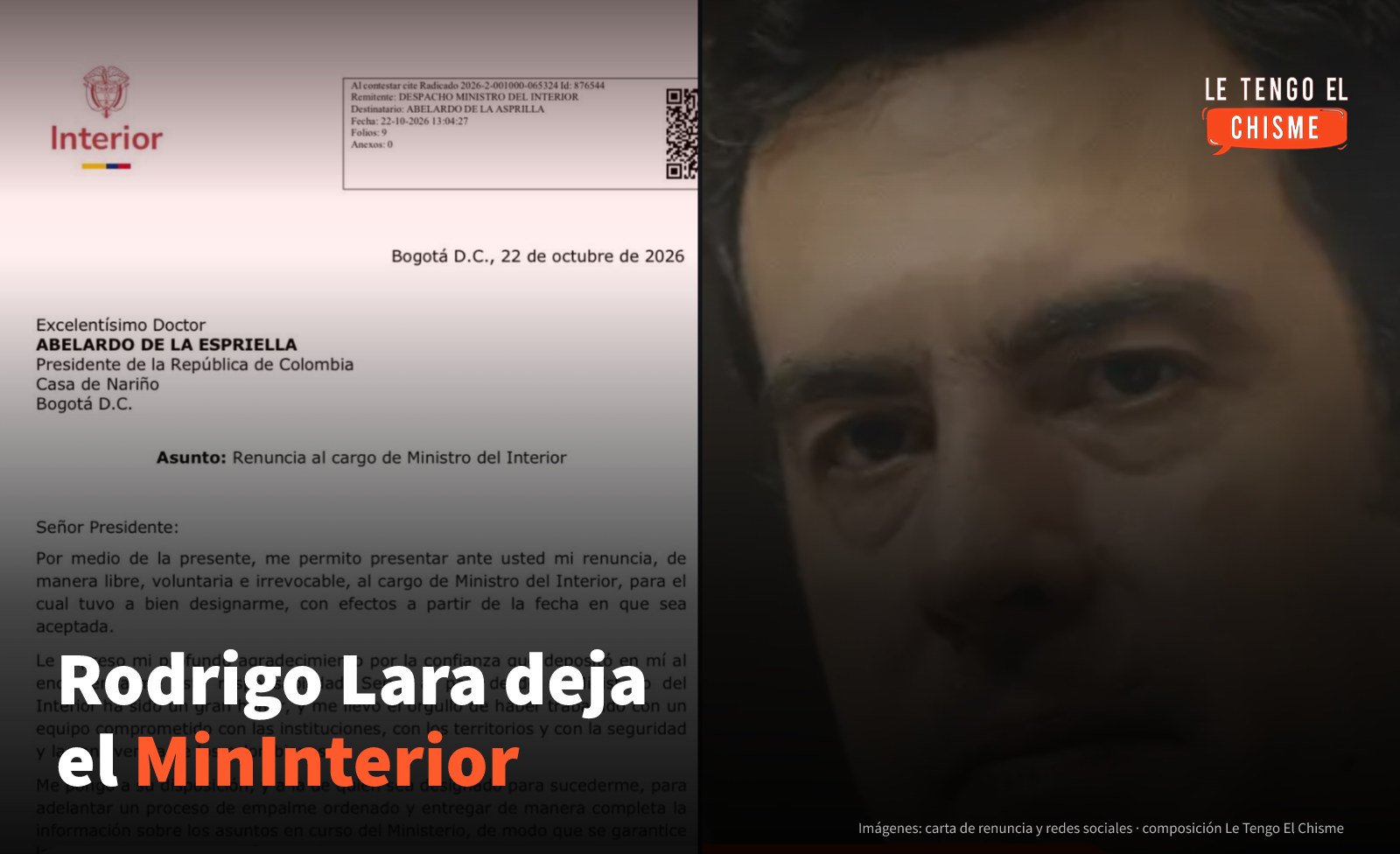 Rodrigo Lara sale del Ministerio del Interior tras 76 días: lo que dice su carta de renuncia, quién lo reemplaza y cómo reaccionaron
